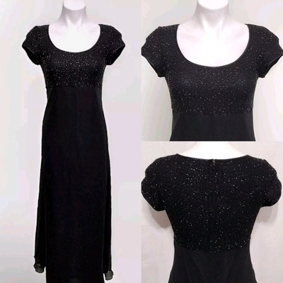 Vintage Bieff Basix 100% Silk Beaded Formal Evening Maxi Dress Gown US 8 Elegant
