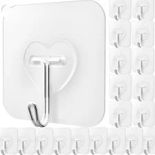 DGYB 20 Pcs Clear Adhesive Hooks for Hanging 22lb Self - Set of 20 