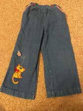 Vintage Dimples Girls 3T Denim Pants Floral Cat Applique Gingham Trim