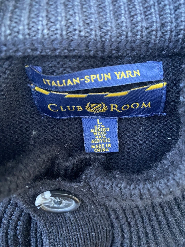 Club Room Wool Blend Cable Knit Cardigan Sweater Mens L Black Fisherman Black - Image 4 of 4