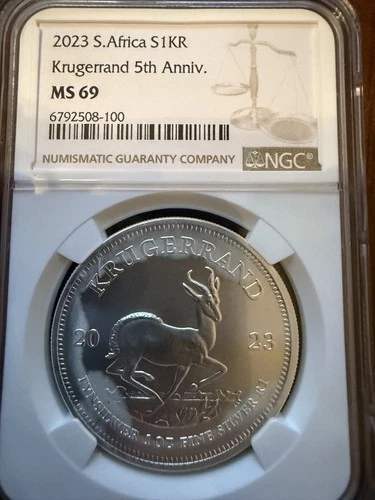2023 South Africa 1oz Silver Krugerrand NGC MS69 Brown Label