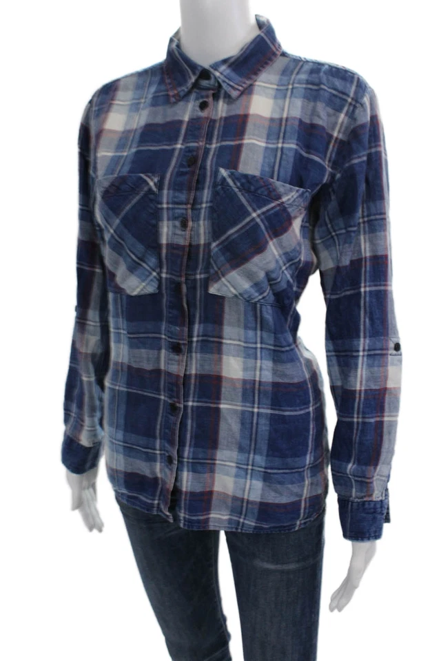 Michael Michael Kors, Mujer Azul Cuadros Abotonados Manga Larga Algodón Talla S Foto 2 de 4