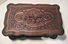 ANTIQUE BLACK FOREST SWISS WOOD CARVED JEWELR...