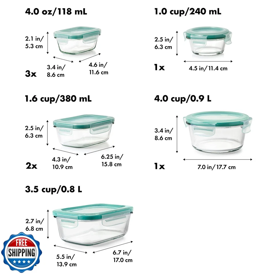 OXO Good Grips Juego de contenedores herméticos de vidrio con sello inteligente de 16 piezas para todos los días Foto 2 de 4