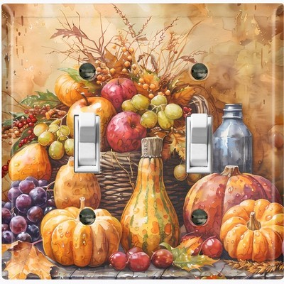 Metal Light Switch Outlet Cover Wall Plate Watercolor Style Fruit Basket TLL138