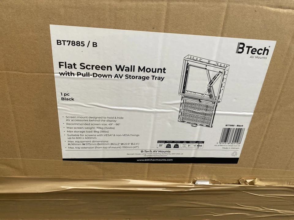 Flat Screen Wall Mount with Pull Down AV Storage Tray 49" to 86" Screen BT7885/B - Image 2 of 3