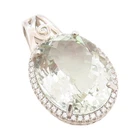 925 Sterling Silver Vintage Pendant Oval Green Amethyst Halo Topaz  PT24358