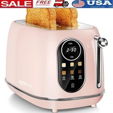 Smart Touch Screen Stainless Steel Toaster 2 Slice Retro Wide Slot 6 Settings US