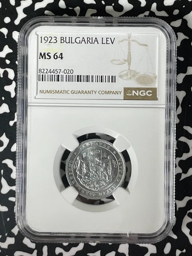 1923 Bulgaria 1 Lev NGC MS64 Lot#G268 Choice UNC!