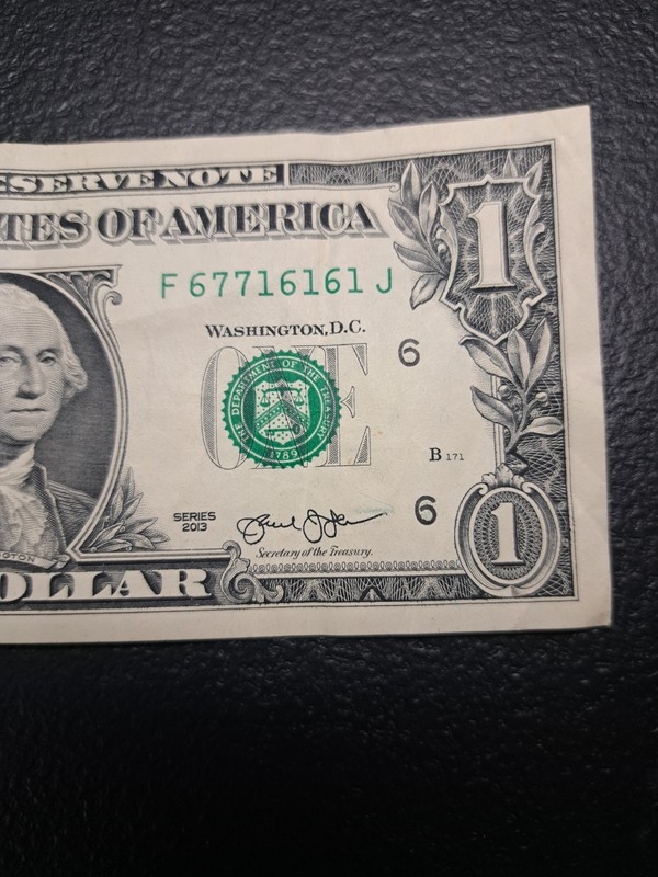 TRINARY 67716161 2013 $1 Dollar Bill Fancy Serial Number From Atlanta