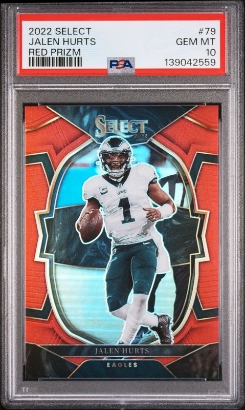 2022 PANINI SELECT RED PRIZM #79 JALEN HURTS /99 PSA 10