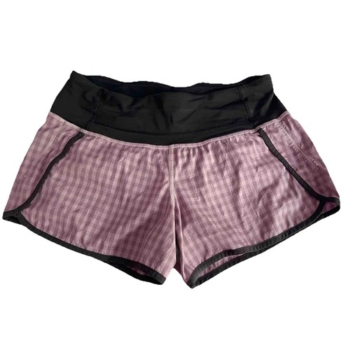 Lululemon Womens 4 Gin Gin Gingham Mauvelous Purple Black Run Times Shorts EUC