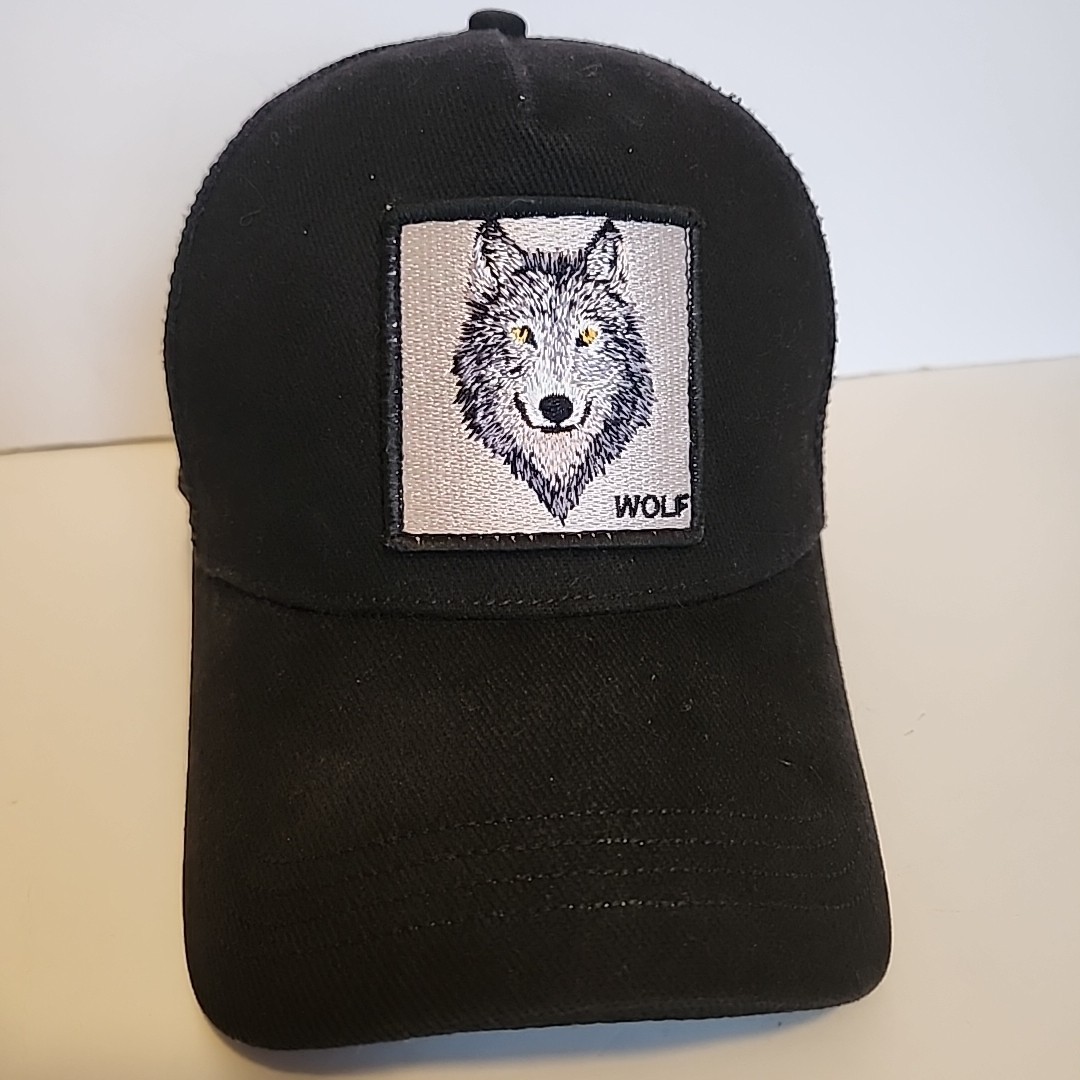 Wolf Patch Trucker Hat Black Mesh Snapback - image 1