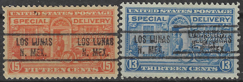 NEW MEXICO PRECANCELS, 13¢ & 15¢ SPECIAL DELIVERY, LOS LUNAS, TYPE 734, 2 DIFF.