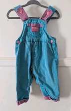 Vintage Made In USA Osh Gosh Overalls Denim Girls 12 Months Teal Pink Polka Dot 