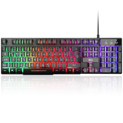 Rii Gaming Tastatur PC RGB Tastatur kabelgebunden Regenbogen Beleuchtete