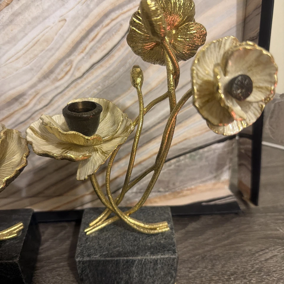 Candelabros Michael Aram Gold Anemone, Juego de 2 (Nuevo, Caja WO, Venta al por menor: $395)  Foto 4 de 4