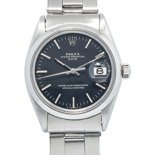 Rolex Date 1500 Vintage Stainless Matte Black Dial 78350 Unisex Watch 34mm