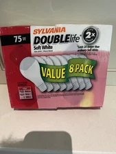 Sylvania Double Life 8 pack of Light Bulbs 75W New Sealed In Package