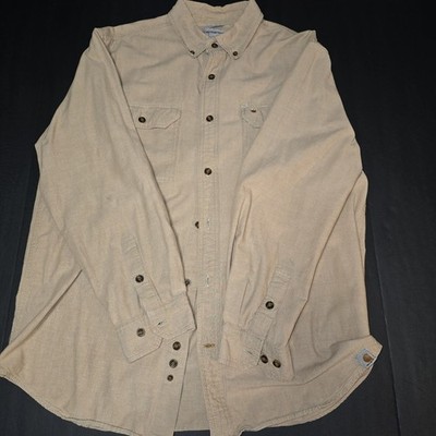Vintage Carhartt WIP Heavyweight Work Long Sleeve Beige Tan *LARGE* Button Down