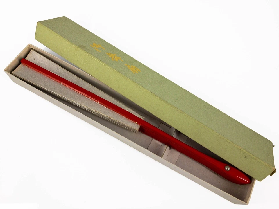 Ventilador de baile plegable japonés Maiogi de colección ligeramente usado en caja de almacenamiento original: PS Foto 3 de 4