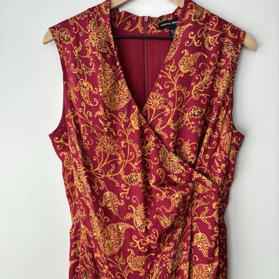 Valerie Silk Dress 12 Maxi 90s Maroon Paisley Y2K Cottage Indie Old Money Gold