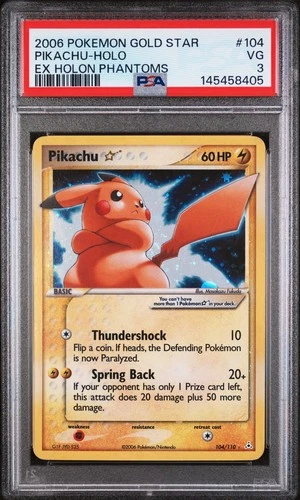 Pikachu Gold Star Holo Rare 104/110 Holon Phantoms Gold Star Pokemon Card PSA 3