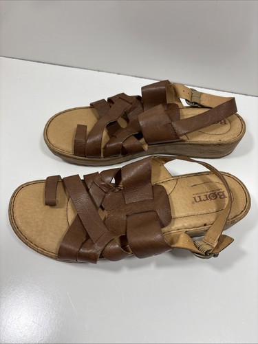 Born Damen-Sandalen Größe 9M "Nina" braun Leder geflochten 1,5 Keilabsatz - Bild 3 von 6