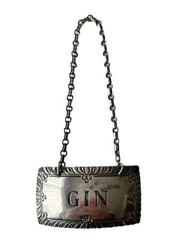 Kirk Stieff Sterling Silver Williamsburg Gin Decanter Label Bottle Hanging Tag