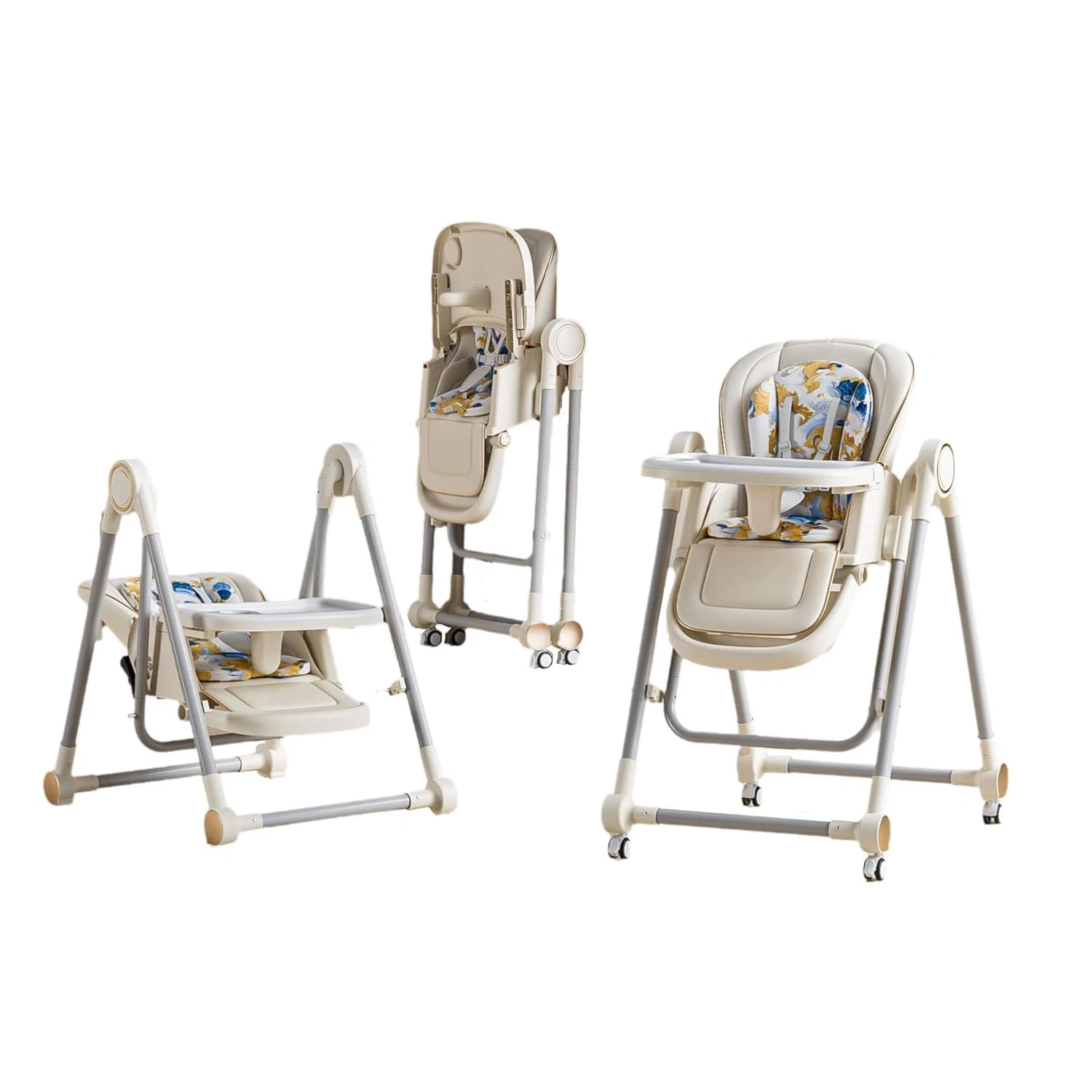 5 in 1 Convertible Baby High Chair Foldable Swing White