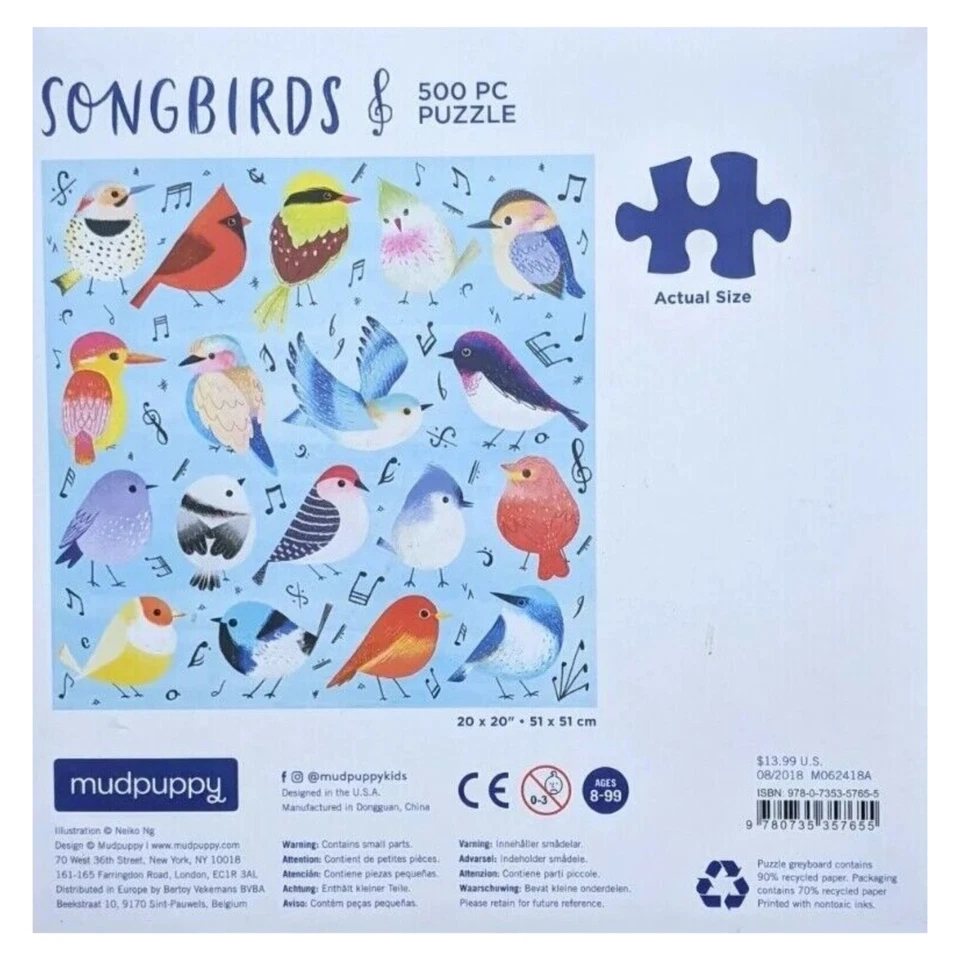 Rompecabezas Mudpuppy Songbirds 500 piezas colorido caprichoso edades 8+ Foto 2 de 4