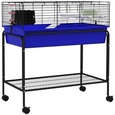 Small Animal Cage W/ Stand, Wheels, Storage, 33''x18.5''x35'', Blue