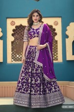 Purple Dola Jacquard Embroidered Lehenga Choli with Dupatta Wedding Wear