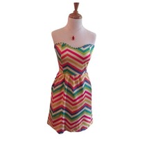 Anthropologie Strapless Mini Dress M Rainbow Chevron Pattern Coquette Date Night
