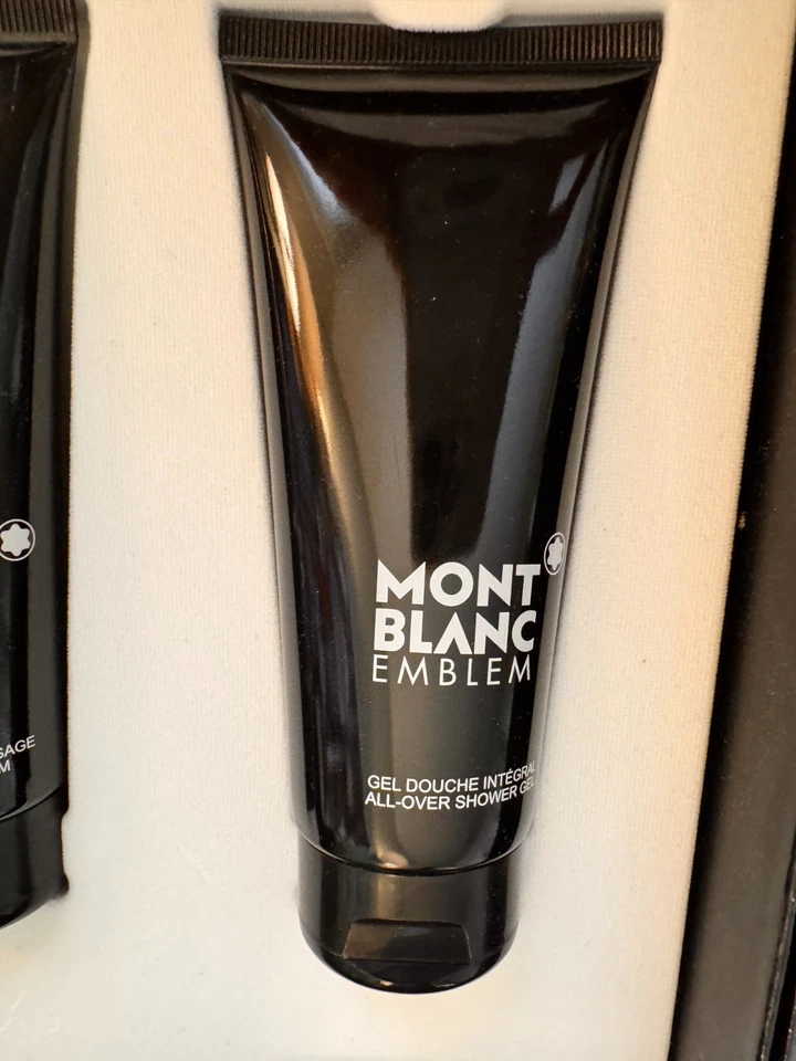 Montblanc emblema fragrância masculino 3 peças conjunto de presente bálsamo de barbear gel de banho novo-LEIA - Imagem 4 de 4