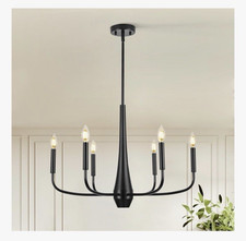 6 Light Black Industrial Chandelier  Farmhouse Candle Style  26  Dimmable