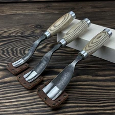 Bent Gouge Carving Set Hand-Forged Tools Ash Handles Steel Blades Gift Men.