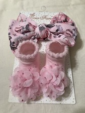 Newborn Baby Girl Set Of Two Head Wrap, headband  Booties socks 0-12 Months