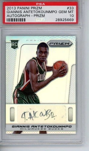 2013-14 Giannis Antetokounmpo #33 RC Silver Prizm AUTO  /25 PSA 10 POP 1/2!!