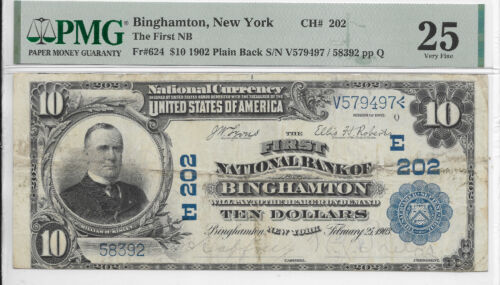 1902 $10 First National Bank of Binghamton, NY PMG 25 Very Fine - Picture 2 of 2