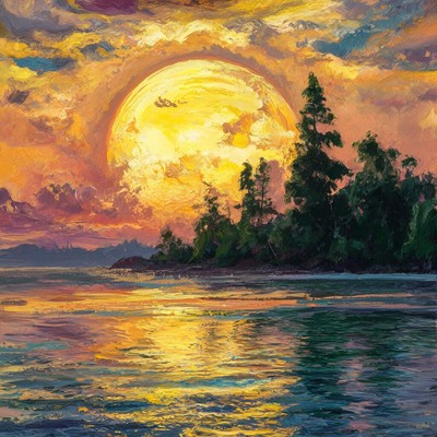 Sonnenuntergang am Horizont, digitale Kunstmalerei, Riesensonnenuntergang