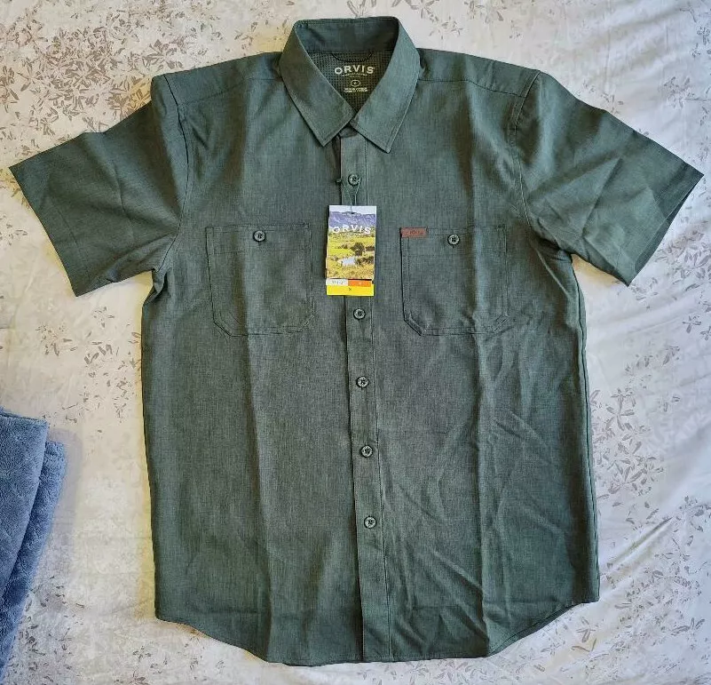 Orvis Men's Short Sleeve Woven Tech Quick dry Shirt UPF 30+ NWT SIZE SMALL