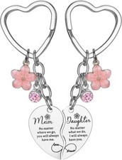 2 Pcs Mother Daughter Heart Matching Keyring Keychain Set Gifts for Mom Mothers