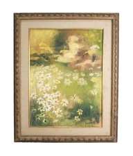 Mid Century Daises Landscape Oil Painting On Canvas Signed Griffeth