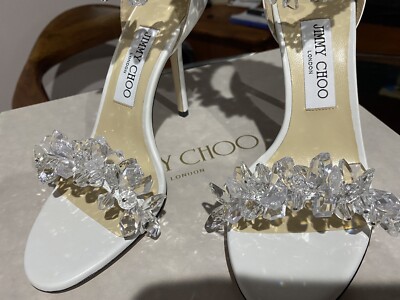 【Jimmy Choo】ホワイト サンダル ブライダル number5 37 Jimmy Choo Maisel Crystal Embellished White Wedding Sandals