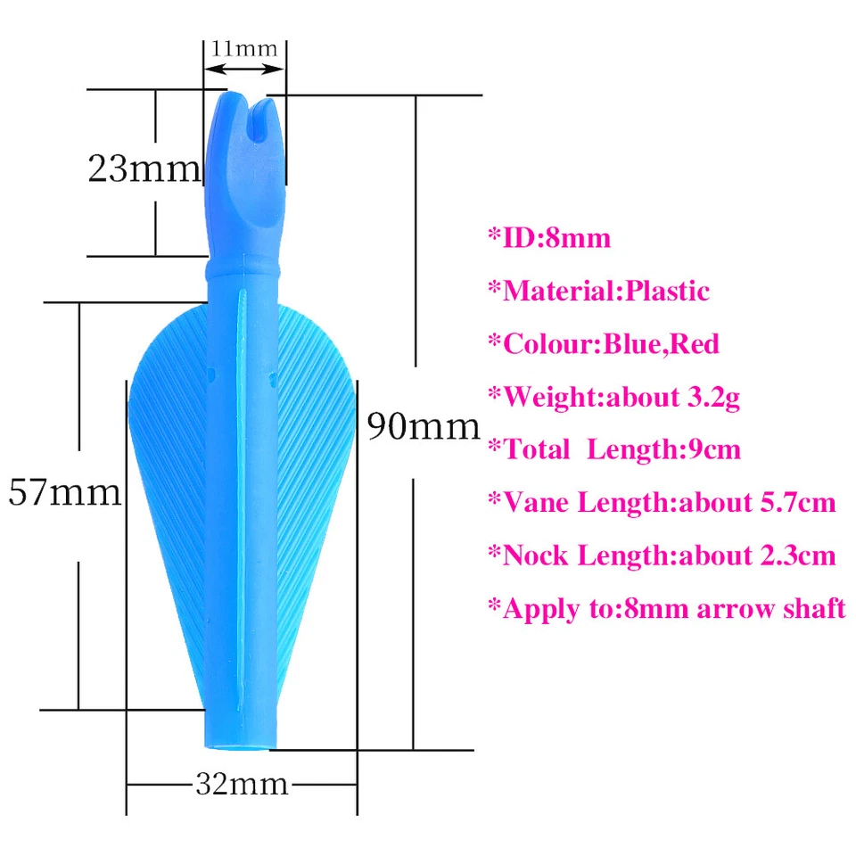 Archery Arrow Nocks 8mm Arrow Shaft Conjoined Plastic Vane Glue-on Nock Hunt DIY - Image 3 of 4