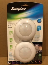 New Energizer LED Color Changing Puck Lights, Push Button Light, 3 Color Modes