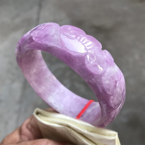 58.8mm Burma Natural Icy Lavender Jadeite Jade Bracelet Carving Jade Bangle - Picture 12 of 15