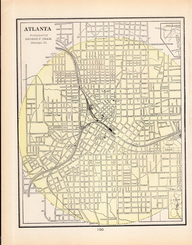 Mapa de calles antiguo de Atlanta 1901 de Atlanta George Cram 855 Foto 3 de 3
