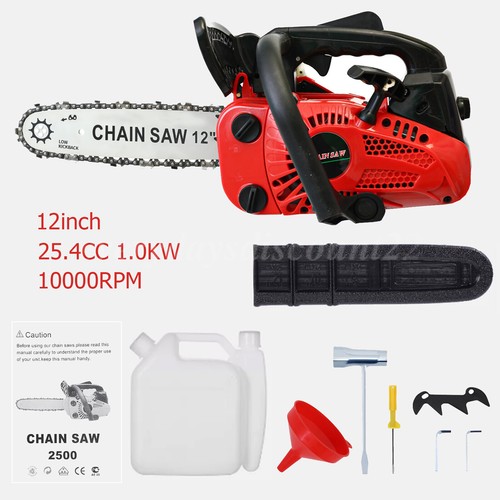 25.4cc Gas Top Handle Chainsaw with 12'' Bar Chain 2-Stroke Engine Cut Tree Wood - Picture 13 of 16